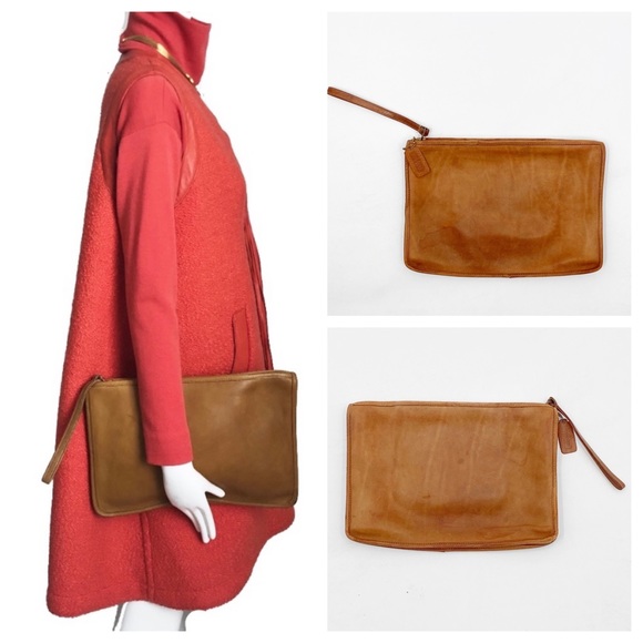 COACH Vintage Large Slim Zip Clutch Bag Tan
